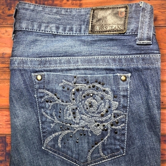 Guess Women's Jeans Daredevil Black Crystal Bootcut Size 32 - Picture 4 of 11